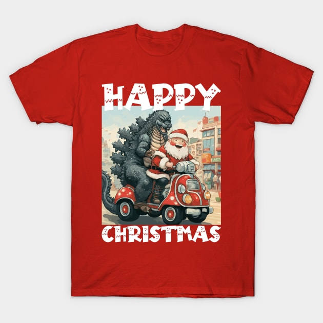 Happy Christmas with Godzilla - 3 T-Shirt by Megadorim